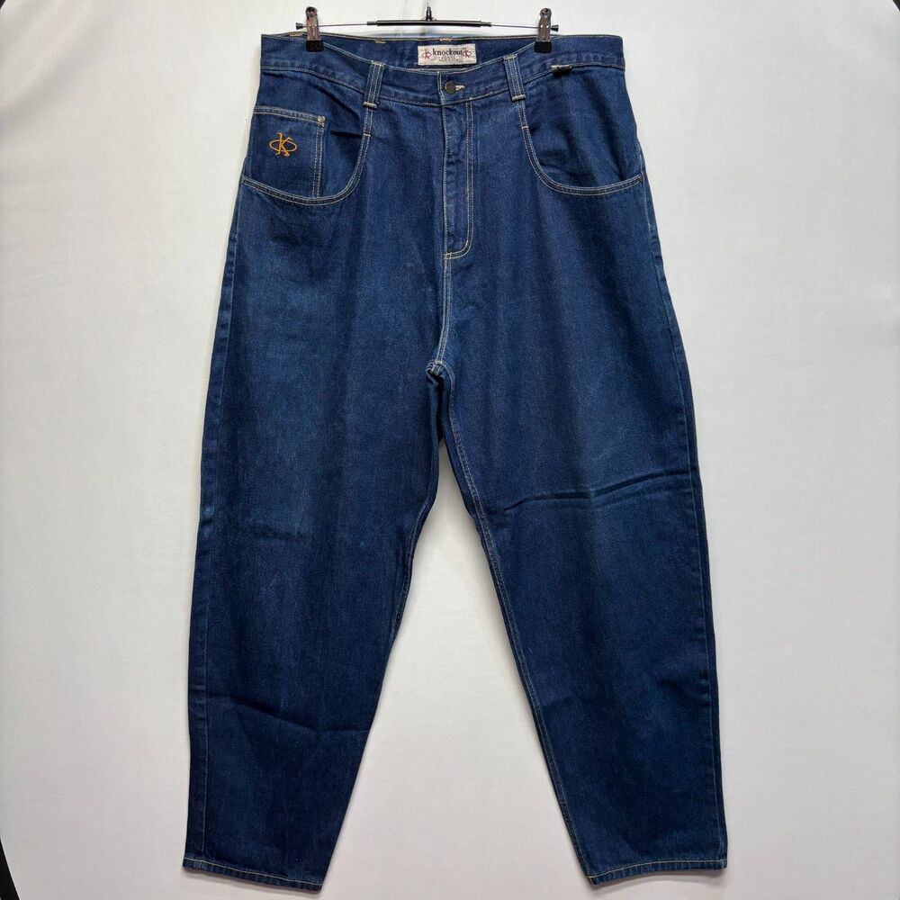 Vintage Knockout Skater Hip Hop Y2K Baggy Jeans Size 40 Blue Denim C119 -16